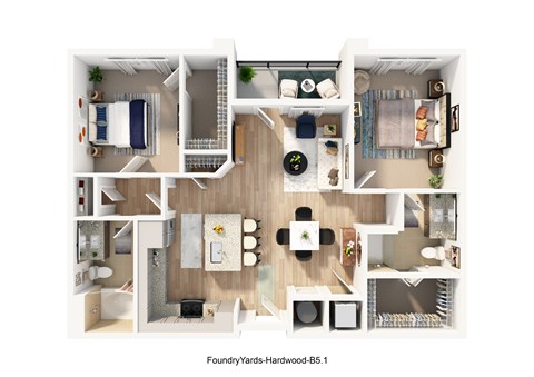 Floor plan for 2 beds, 2 baths, 1104 sqft